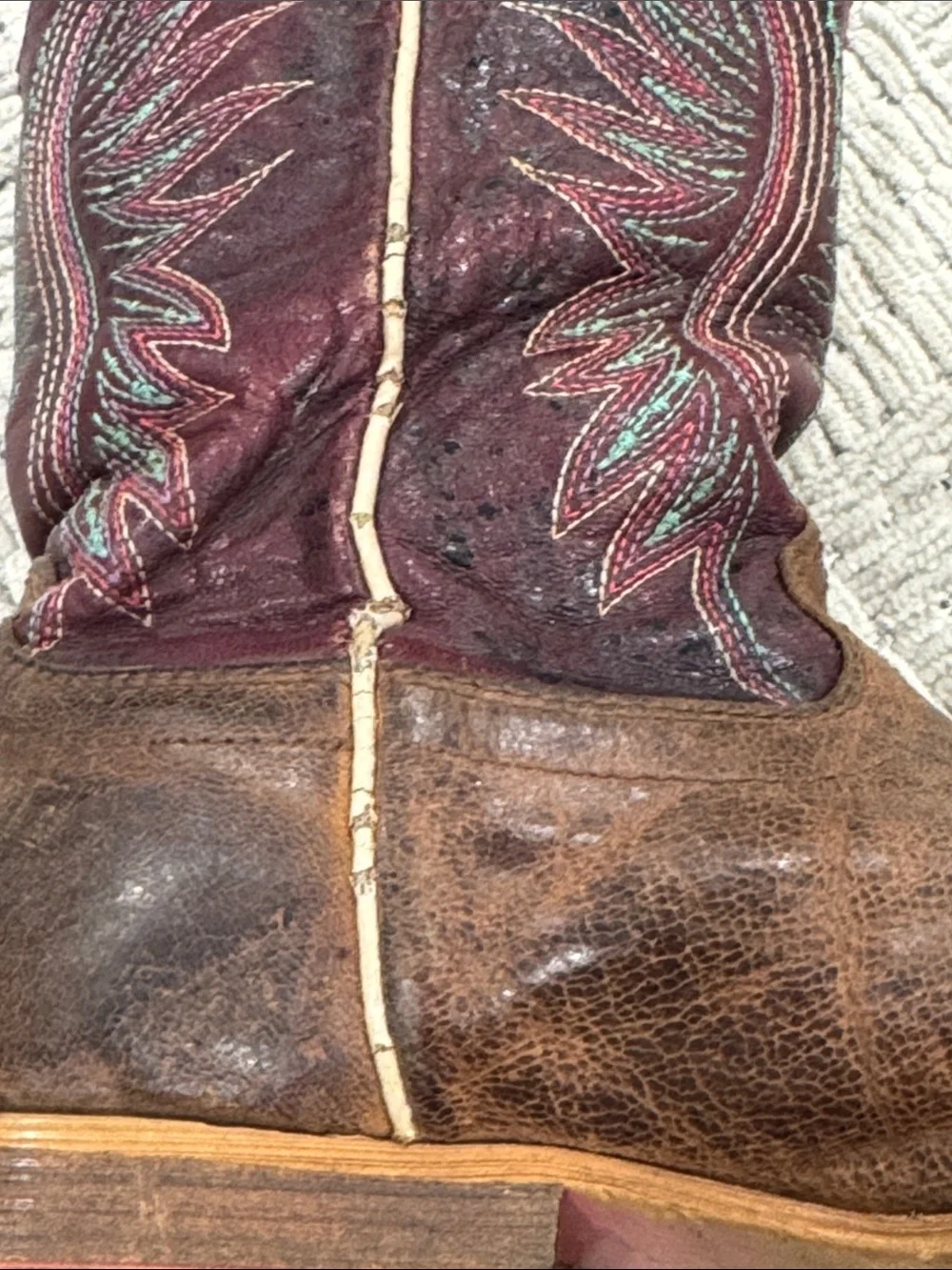 Ariat Brown Leather Kids Cowboy Boots with Burgundy Shaft